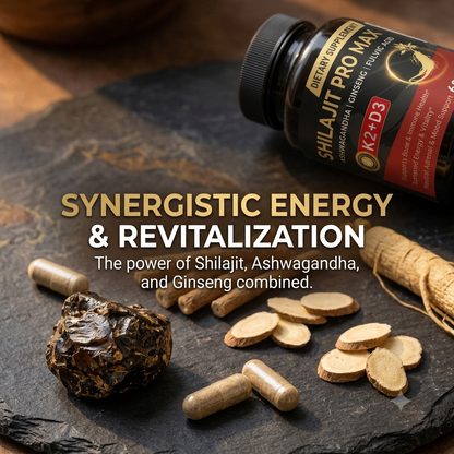 Shilajit Capsules with Ashwagandha, Ginseng, Vitamin K2 &a D3 – Daily Energy, Bone & Immune Support