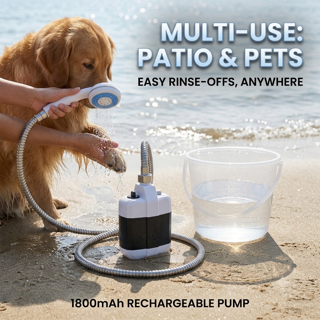 Portable Rechargeable Camping Shower – Electric Shower Pump with Handheld Sprayer (1800mAh)