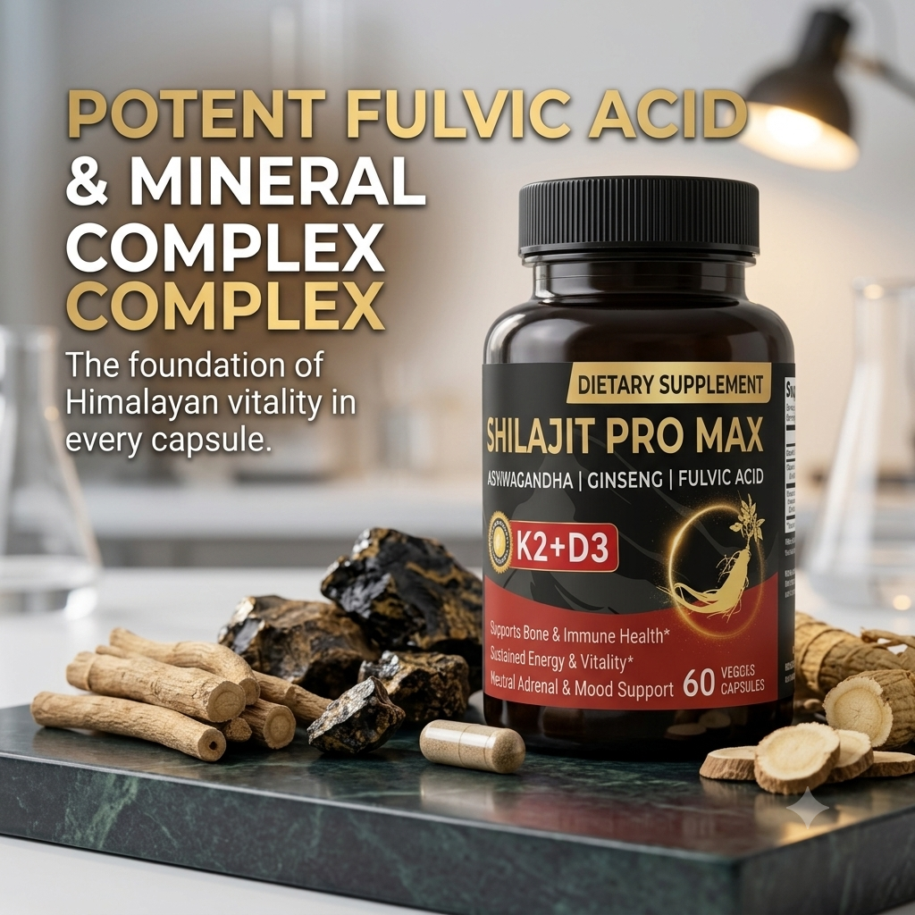 Shilajit Capsules with Ashwagandha, Ginseng, Vitamin K2 &a D3 – Daily Energy, Bone & Immune Support