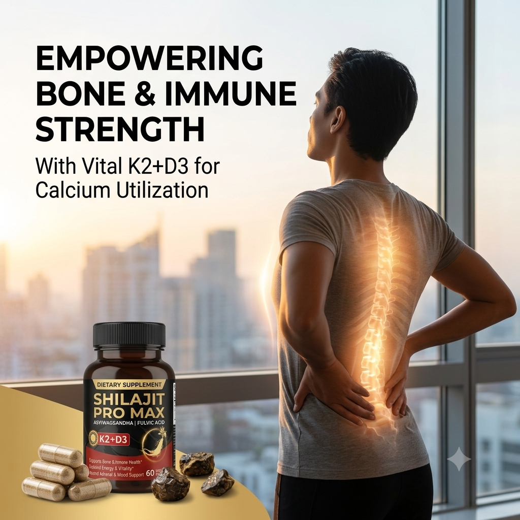 Shilajit Capsules with Ashwagandha, Ginseng, Vitamin K2 &a D3 – Daily Energy, Bone & Immune Support