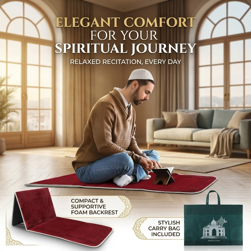 Foldable Muslim Prayer Rug Foam Prayer Mat with Comfortable Backrest