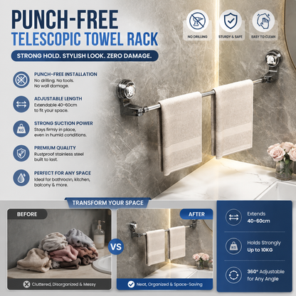 Punch-Free Telescopic Towel Rack Wall-Mounted Bathroom Towel Bar for Home