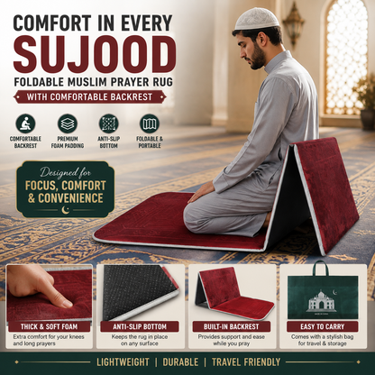 Foldable Muslim Prayer Rug Foam Prayer Mat with Comfortable Backrest