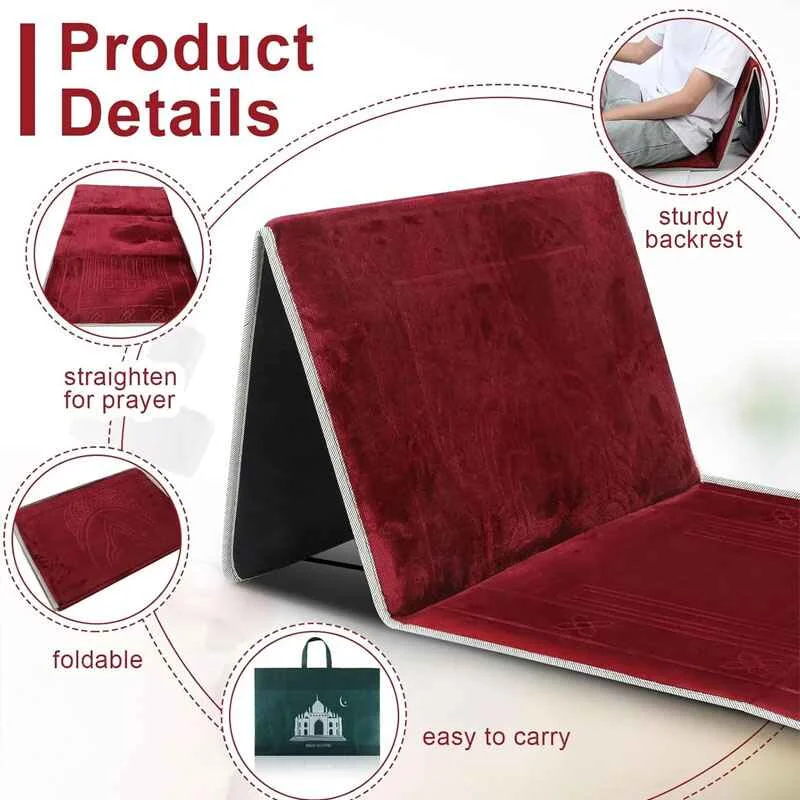 Foldable Muslim Prayer Rug Foam Prayer Mat with Comfortable Backrest