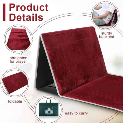 Foldable Muslim Prayer Rug Foam Prayer Mat with Comfortable Backrest