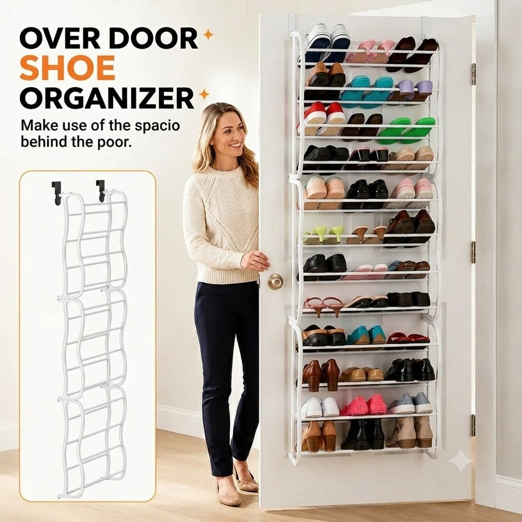 Over Door Shoe Rack Hanging Shoe Organizer for Front Door, Bedroom & Home