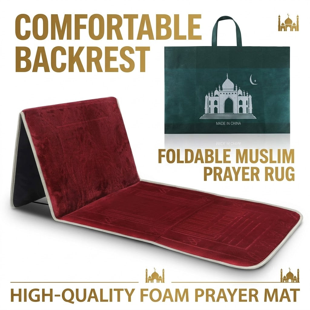 Foldable Muslim Prayer Rug Foam Prayer Mat with Comfortable Backrest