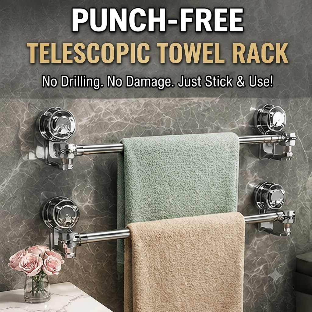 Punch-Free Telescopic Towel Rack Wall-Mounted Bathroom Towel Bar for Home