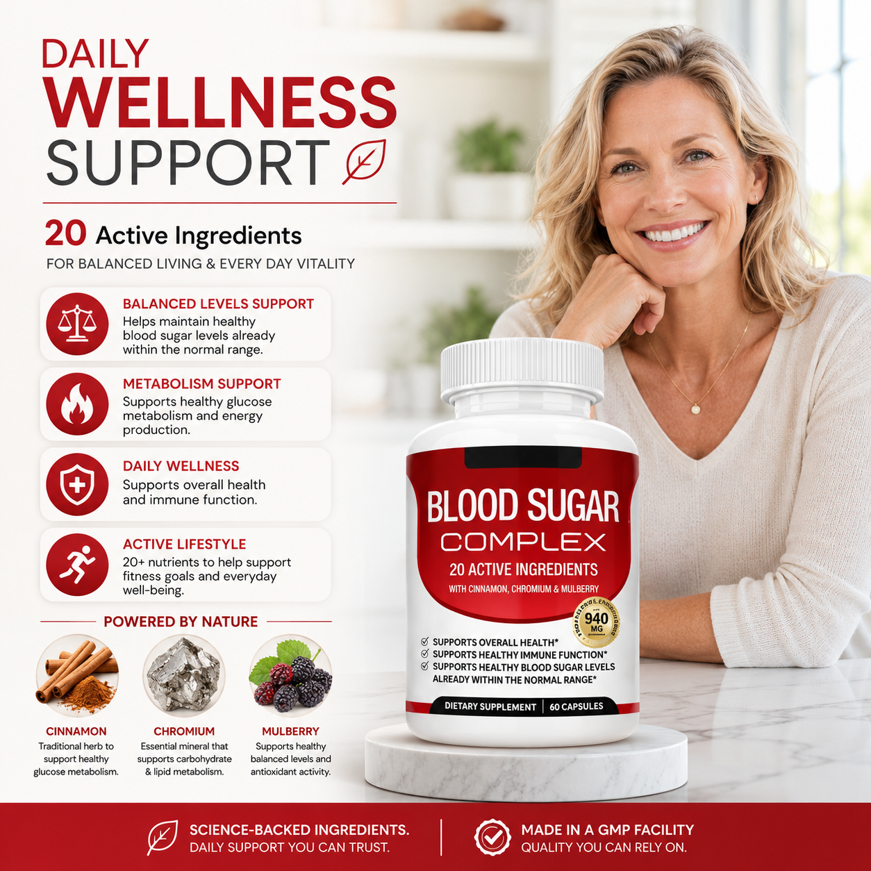 Blood Sugar Support Capsules – Herbal & Vitamin Daily Wellness Formula (60 Capsules)