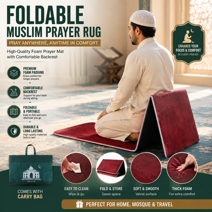 Foldable Muslim Prayer Rug Foam Prayer Mat with Comfortable Backrest