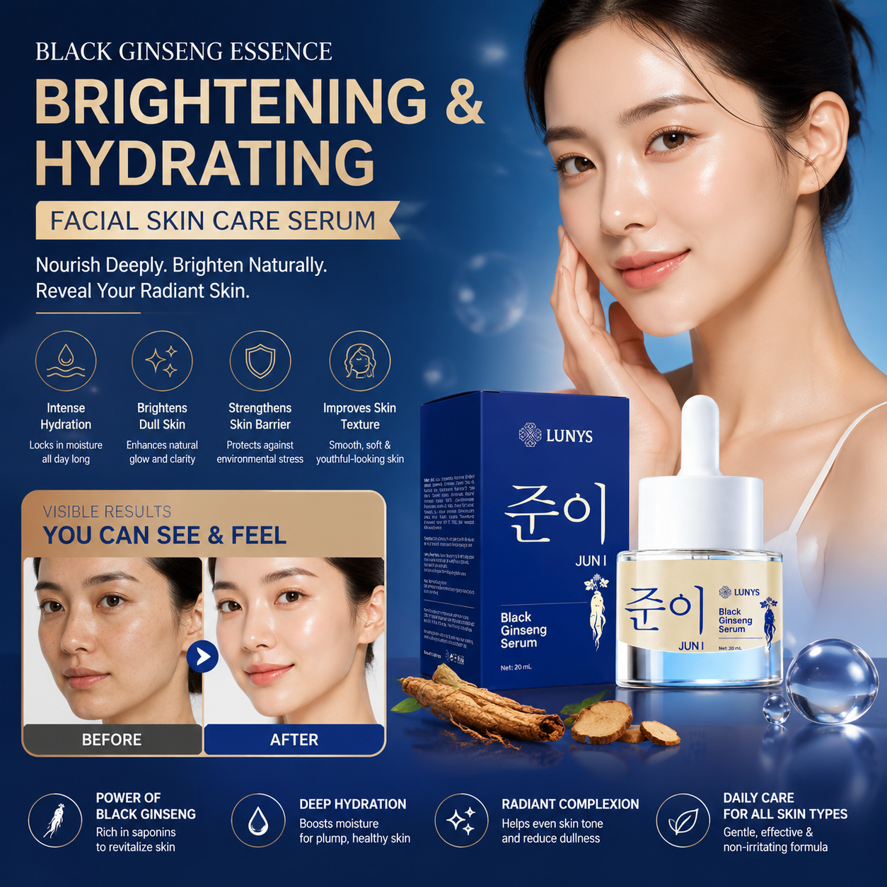 Black Ginseng Essence Brightening & Hydrating Facial Skin Care Serum