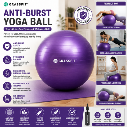 Anti-Burst PVC Yoga Ball – Fitness Exercise, Gym Workout & Pregnancy Birthing Support Ball