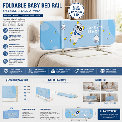 Adjustable Height Safety Guardrail for Infants & Toddlers with Portable Design
